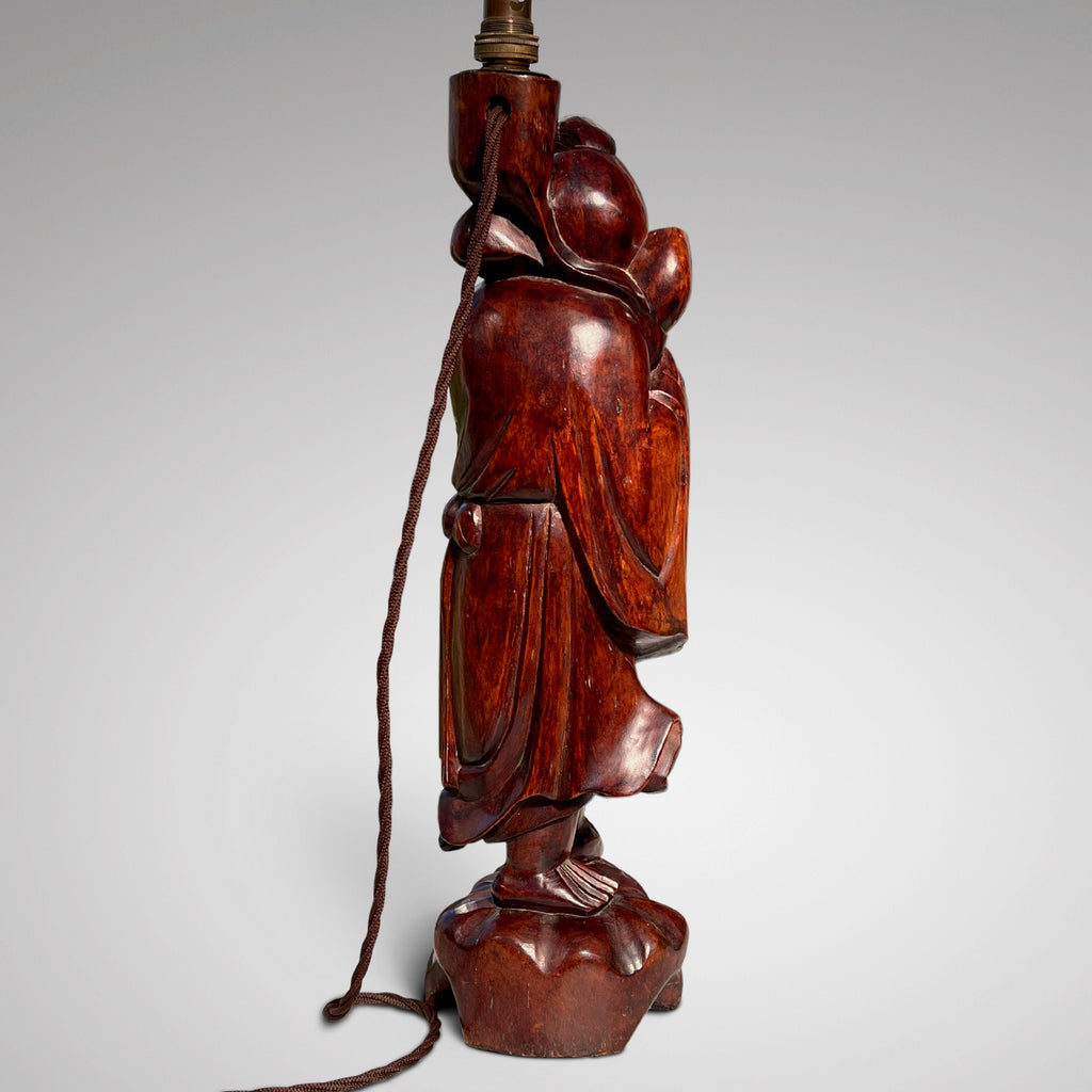 19th Century Japanese Root Carving Figure Table Lamp - Back View - 3