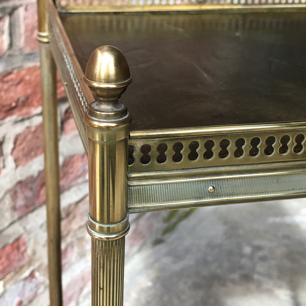 Edwardian Brass & Leather Lamp Table - Detail View of Brass Finial - 4