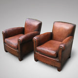 Pair French Leather Club Chairs - Side View - 2