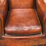Pair of French Leather Club Chairs - Seat Detail View - 9