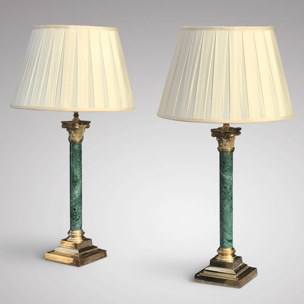 Pair of Early 20th Century Green Marble & Brass Table Lamps – Hobson May  Collection