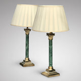 Pair of Early 20th Century Green Marble & Brass Table Lamps - Main View - 1
