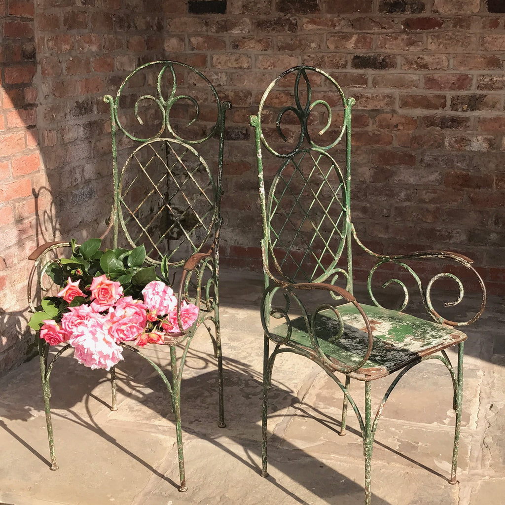 Pair of 19th Century Painted Garden Chairs - Front & Side View - 1