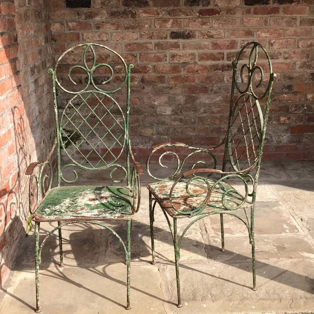 Pair of 19th Century Painted Garden Chairs - Front & Side View - 2