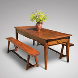 Pair of 19th Century Elm Benches - View with Table - 3