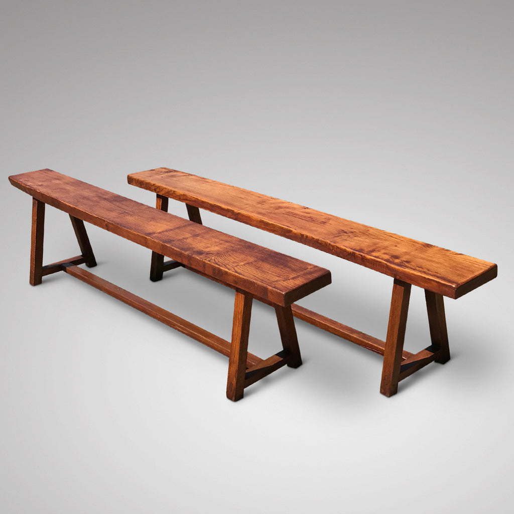 Pair of 19th Century Elm Benches - Front & Side View - 2