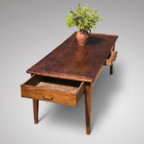 19th Century Elm Dining Table - End View with Drawers Open - 4