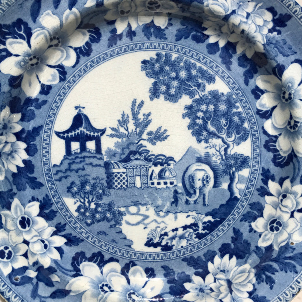 Pair of 19th Century Blue & White Plates - Centre Detail View - 2