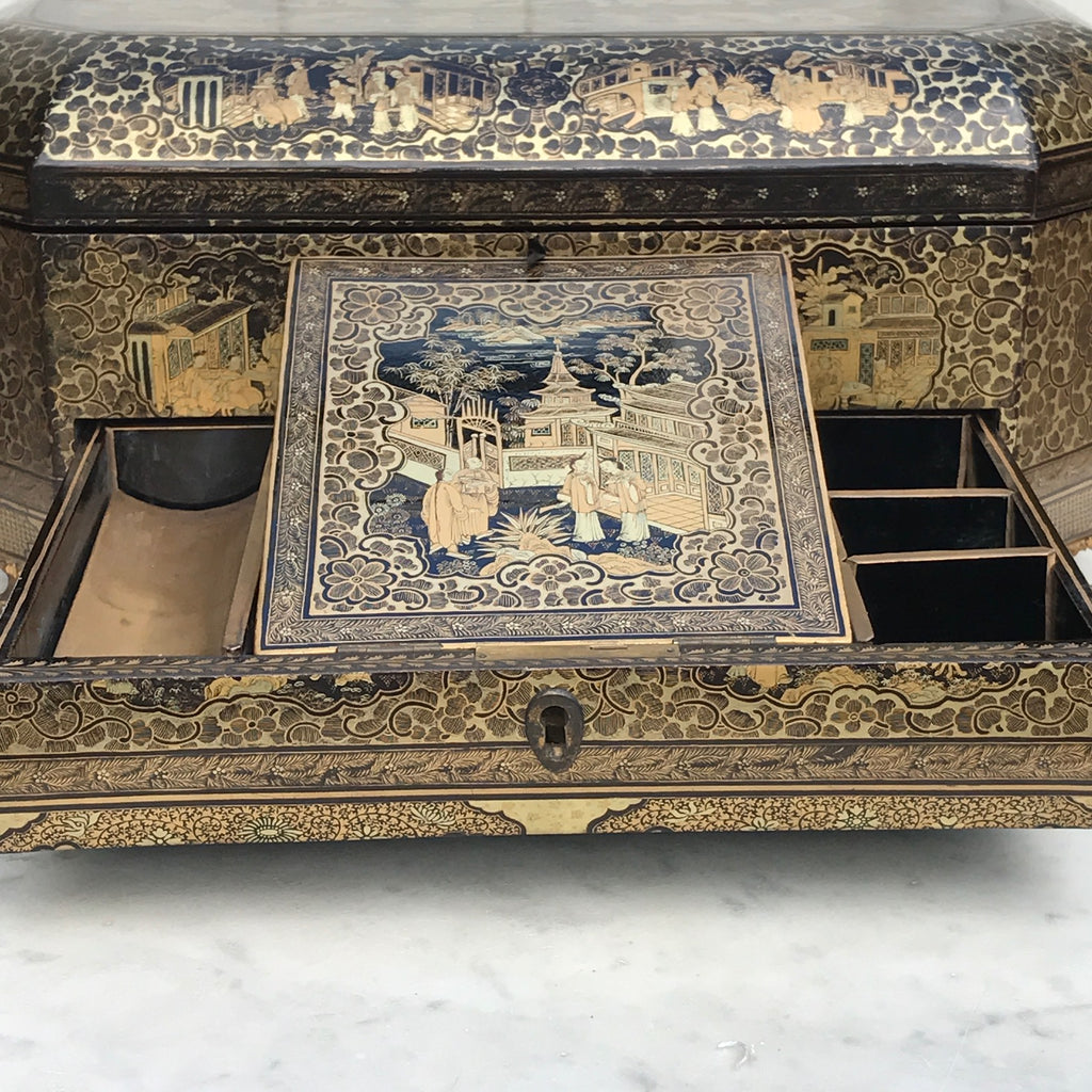 19th Century Chinoiserie Lacquered Sewing Chest - Inside Drawer Detail - 4