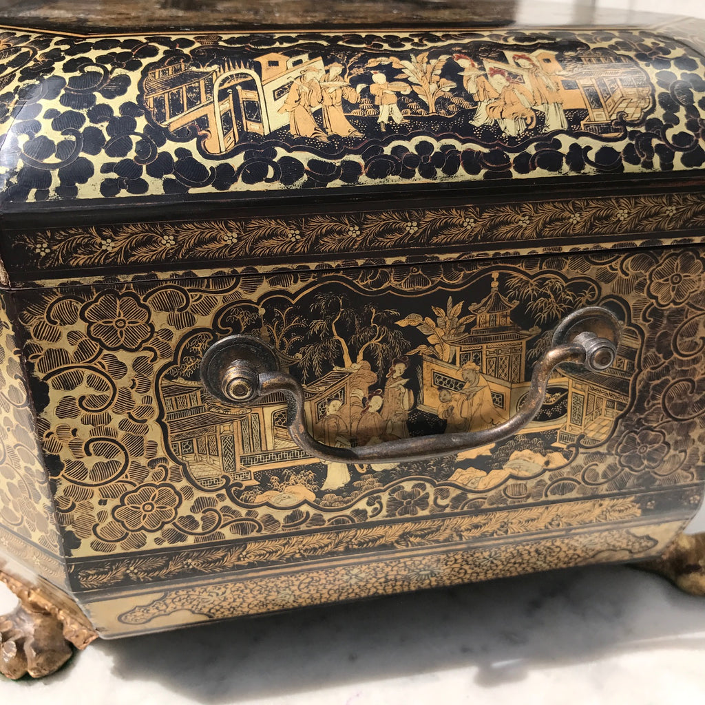 19th Century Chinoiserie Lacquered Sewing Chest - Side Handle Detail - 7