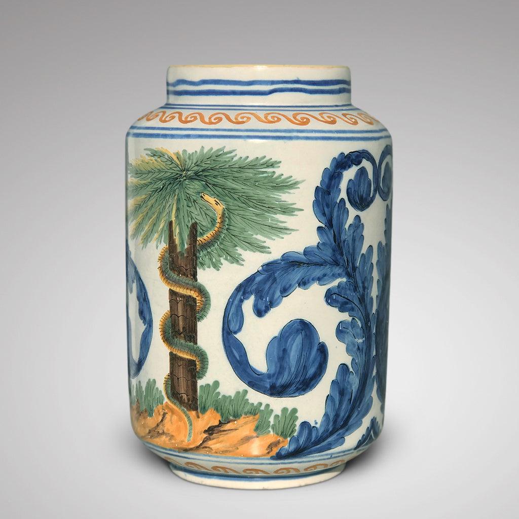 Large 18th Century Italian Tin Glazed Dry Drug Jar - Main View - 2