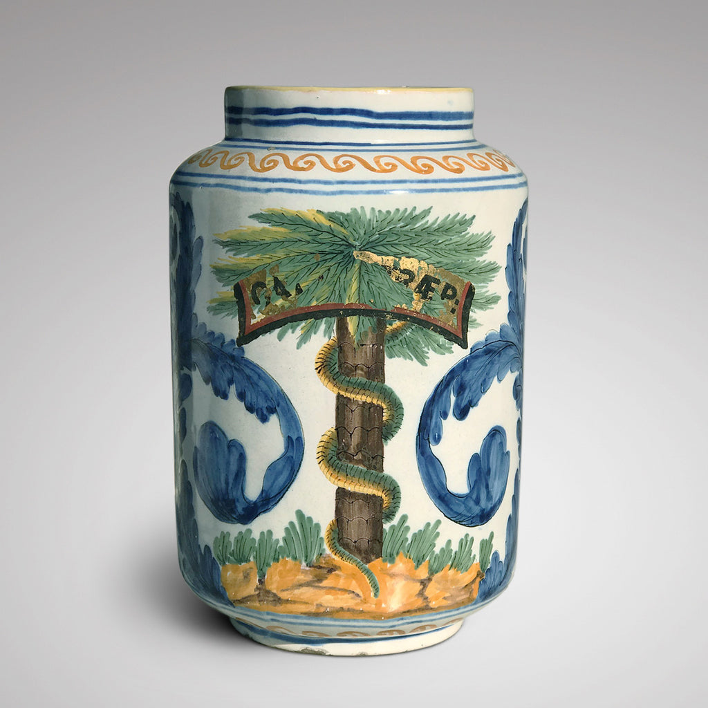 Large 18th Century Italian Tin Glazed Dry Drug Jar - Main View - 1