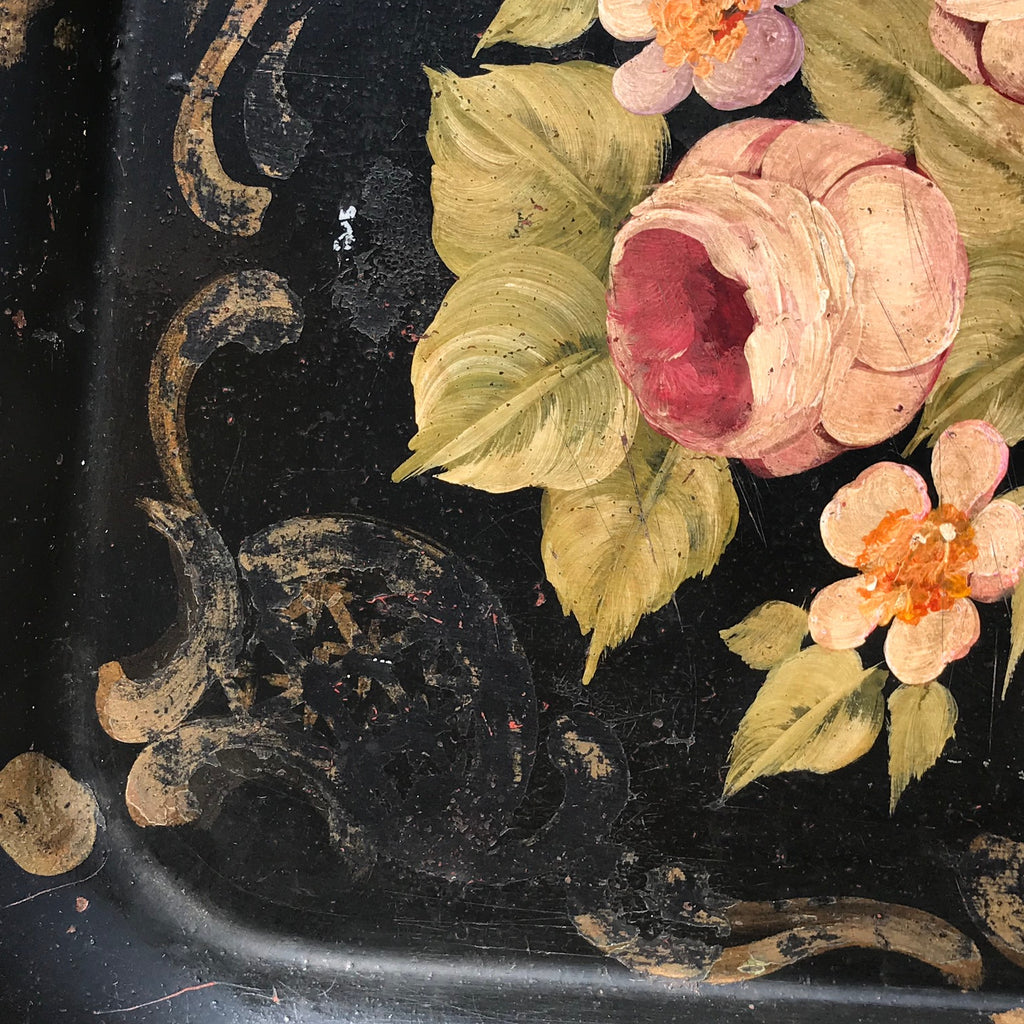 19th Century Rose Painted Toleware Tray - Detail View - 4