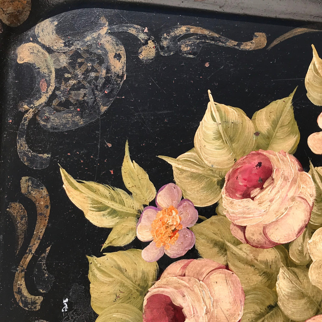 19th Century Rose Painted Toleware Tray - Detail View - 6