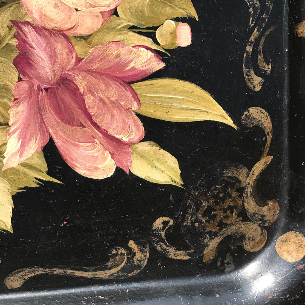 19th Century Rose Painted Toleware Tray - Detail View - 5