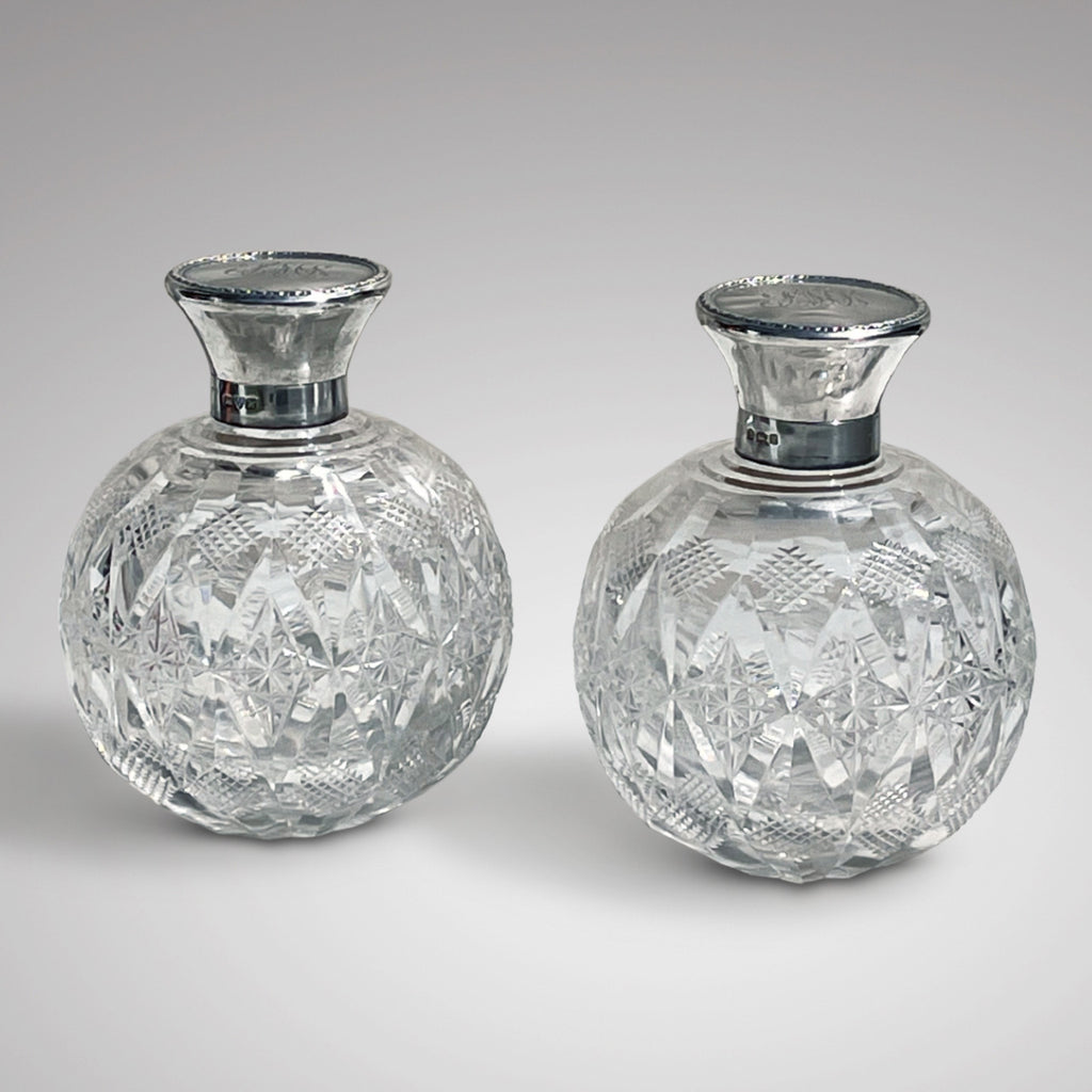 Pair of Cut Glass Perfume Bottles with Silver Tops - Main View - 1