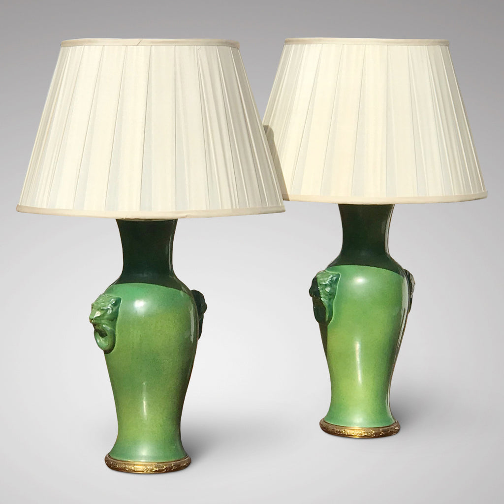 Pair of Green Ceramic Table Lamps - Main View - 1