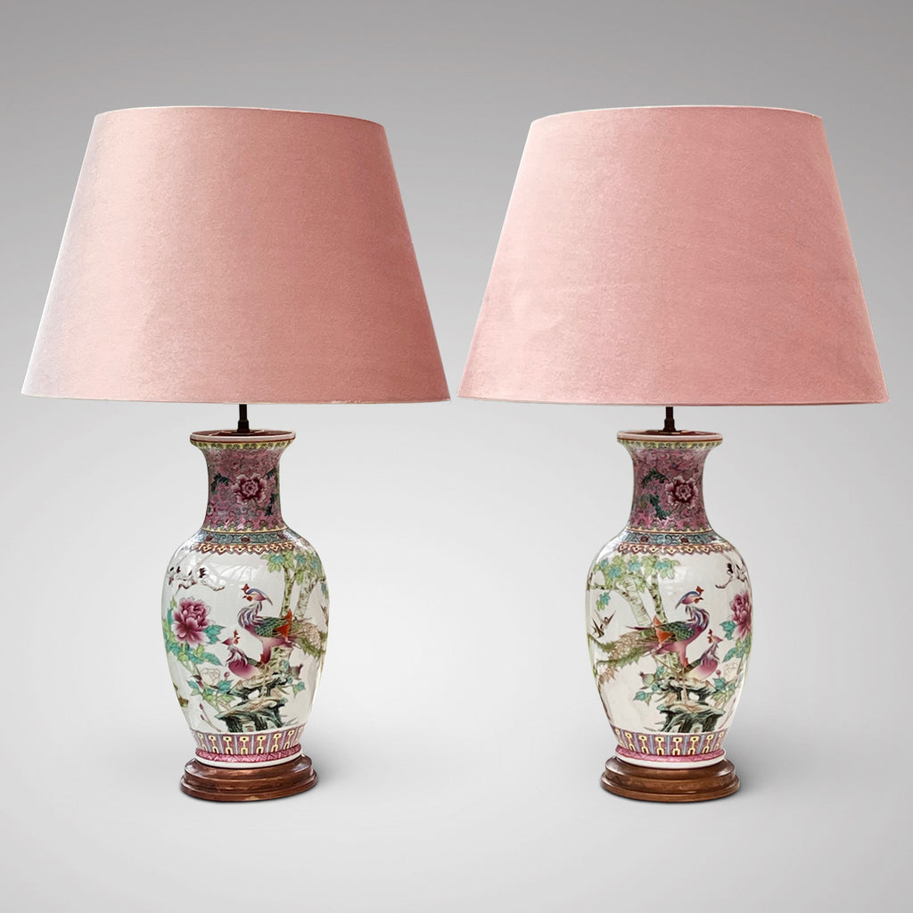 Pair of Chinese Ceramic Famille Rose Table Lamps - Main View - 1