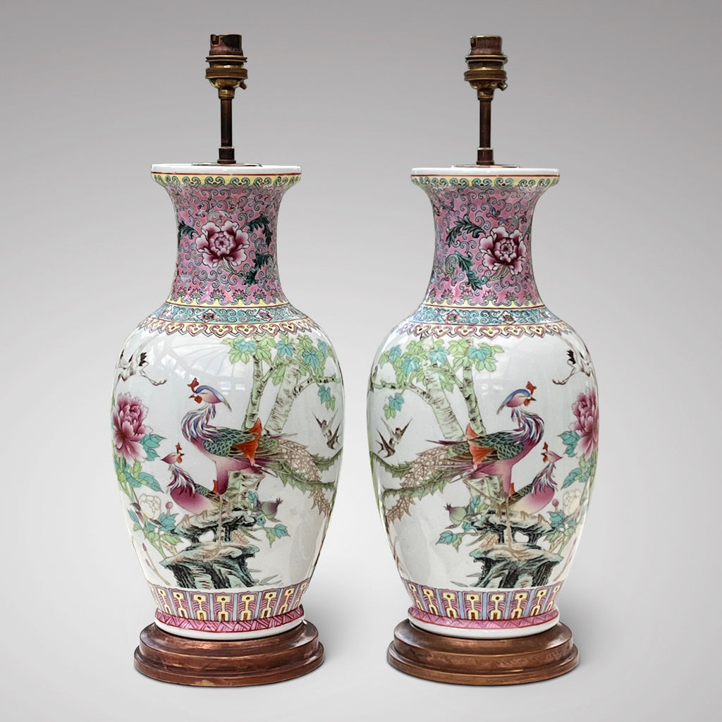 Pair of Chinese Ceramic Famille Rose Table Lamps - Main View - 2