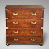 Small 19th Century Teak and Brass Two Part Campaign Chest - Front View - 2