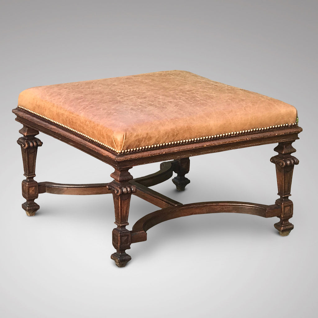 19th Century Beech Leather Topped Stool - Main View - 1