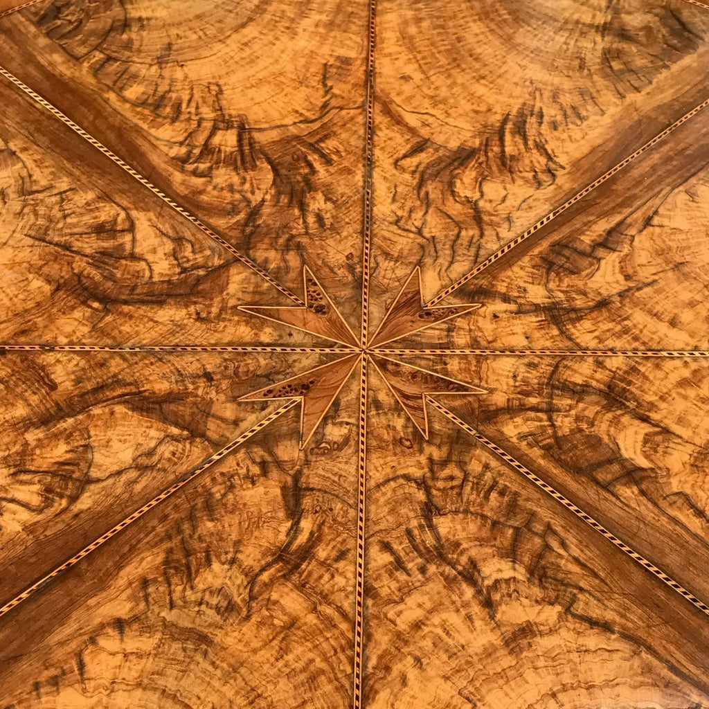 19th Century Walnut & Inlaid Library Table - Detail View of Inlay - 3