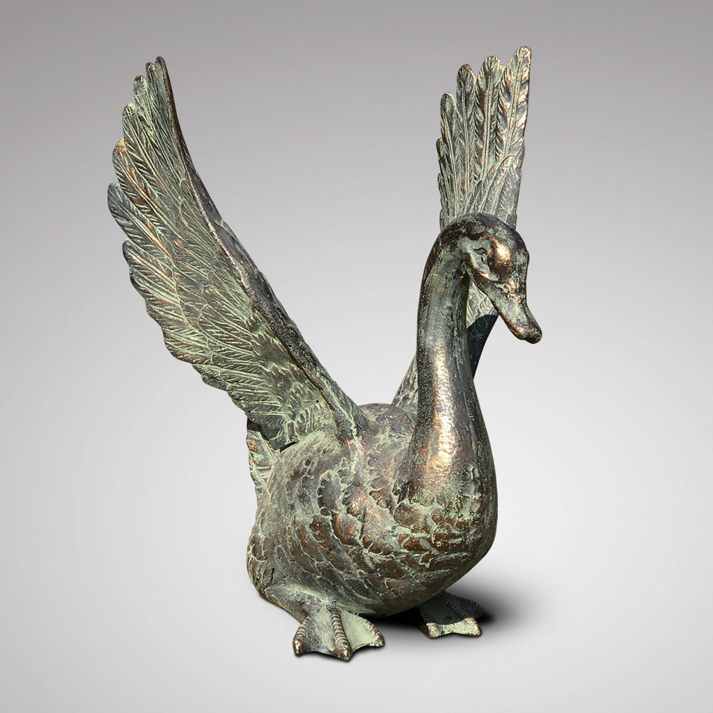 20th Century Cast Copper Alloy Swan - Main Front View - 2