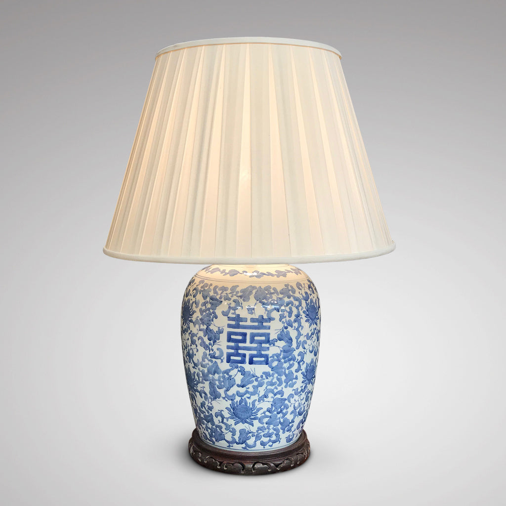 Large Chinese Blue & White Lamp - Main View Illuminated - 1