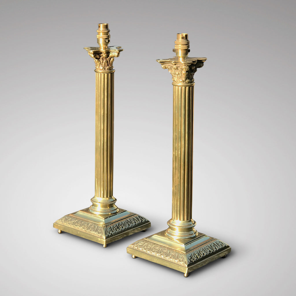 A Fine Pair of Brass Corinthian Column Table Lamps - Main View - 2