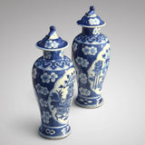 Pair of 19th Century Blue & White Chinese Vases with Covers - Main View -2
