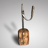 Early 18th Century Rush Light Holder on Rustic Wooden Base