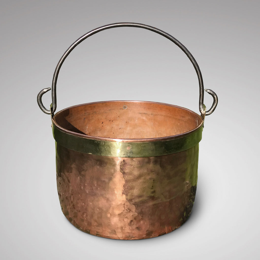 Large 19th Century Copper & Brass Bound Log Bin - View With Handle Up - 2