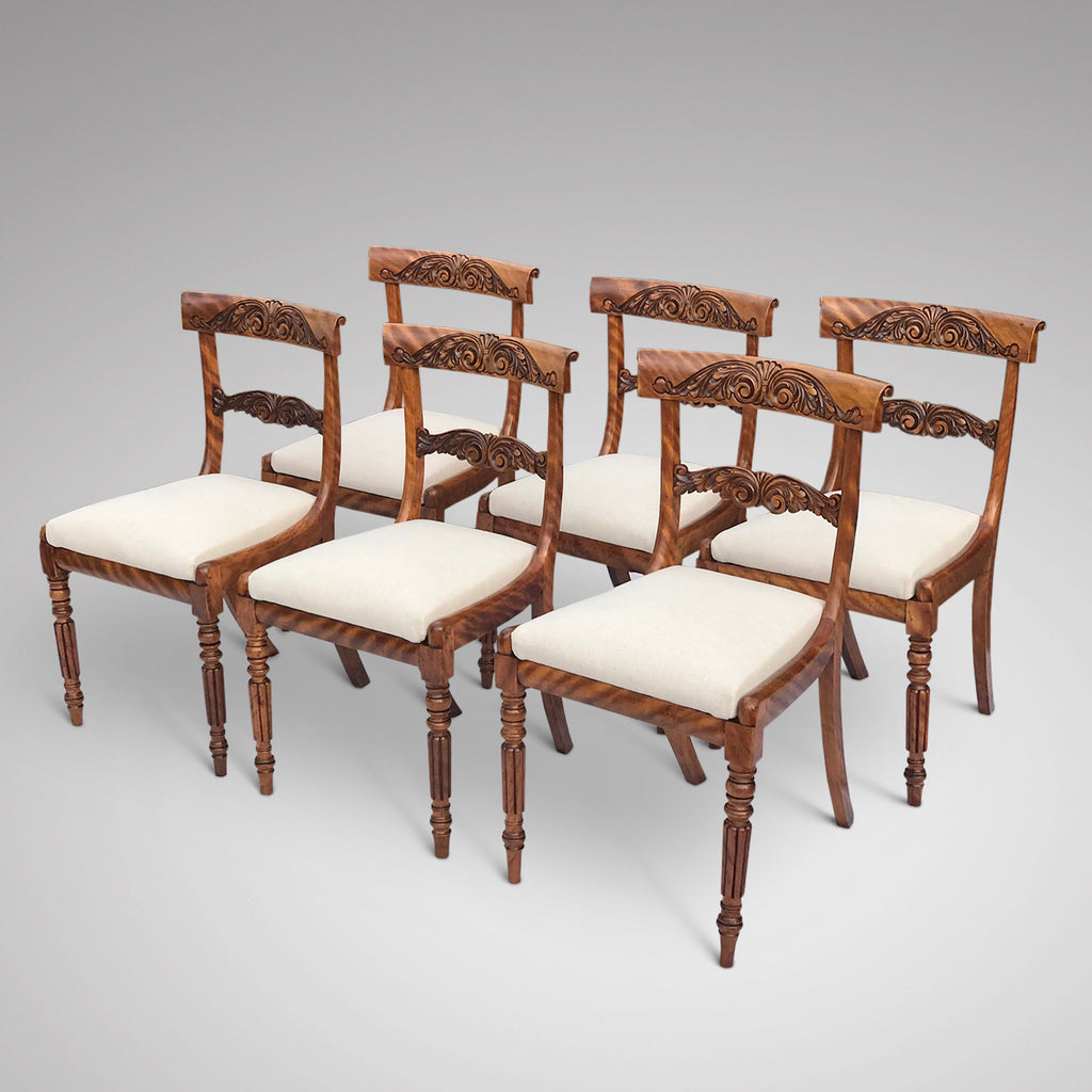 Set of 6 William IV Satin Birch Dining Chairs - Front & Side View - 3