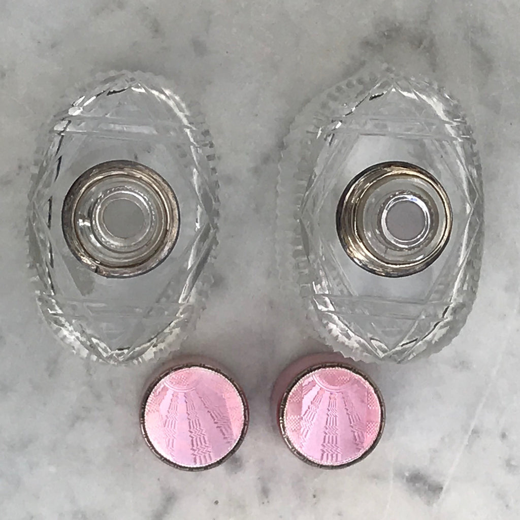 Pair of Art Deco Silver & Enamel Topped Perfume Bottles - Top View - 3