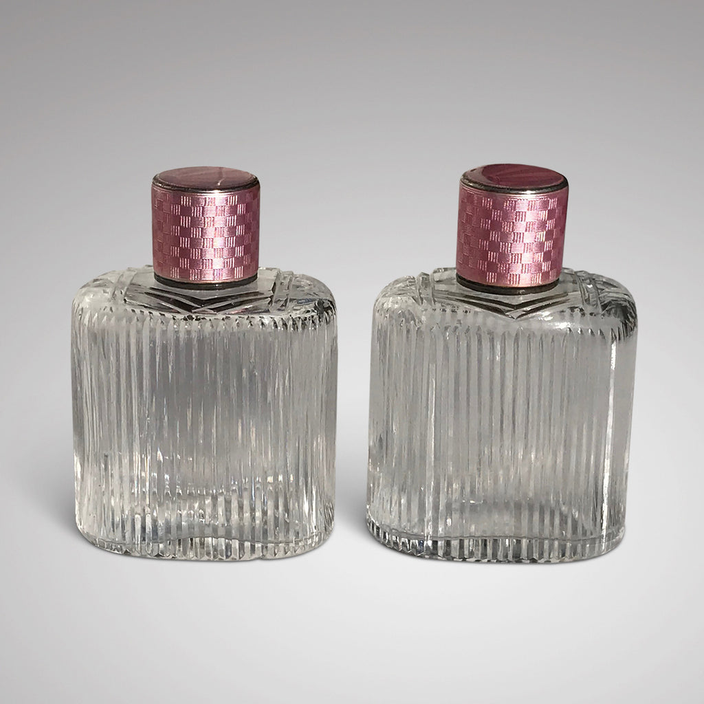 Pair of Art Deco Silver & Enamel Topped Perfume Bottles - Main View - 1