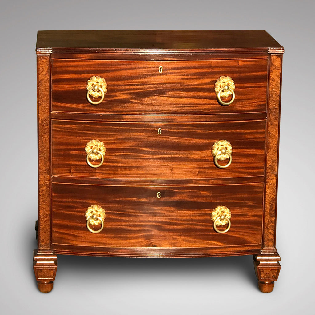 William IV Bow Front Mahogany & Burr Oak Chest of Drawers - Main View - 1