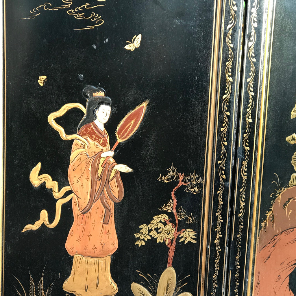 Large 19th Century Chinoiserie Folding Firescreen - Side Detail View - 4