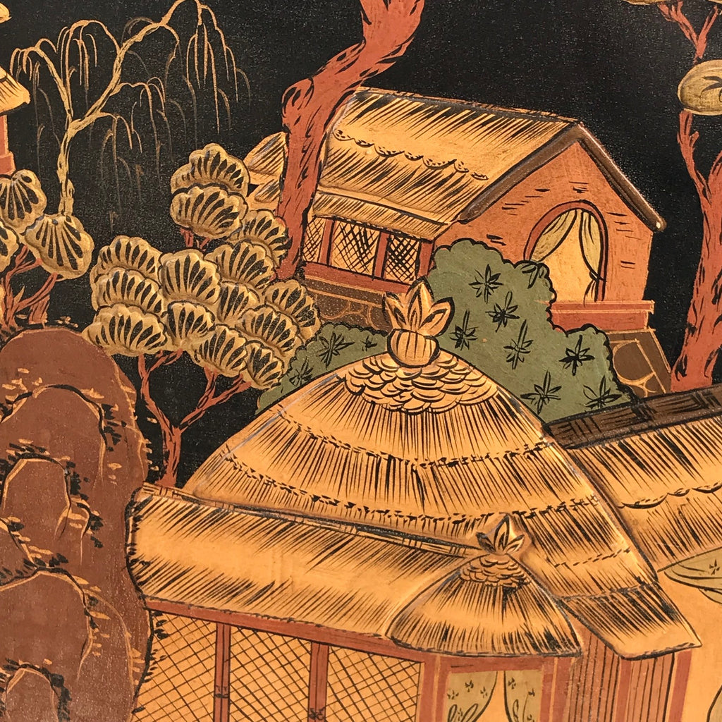 Large 19th Century Chinoiserie Folding Firescreen - Detail View of Decoration - 7