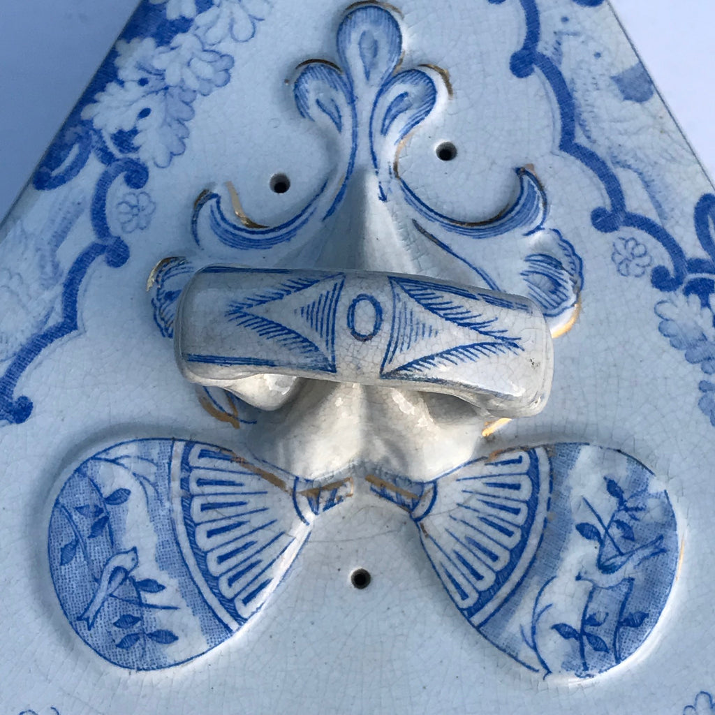 Large 19th Century Blue & White Cheese Dish - Finial Detail - 6