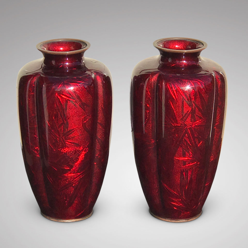Large Pair of Japanese Red Enamel Vases - Main View - 1