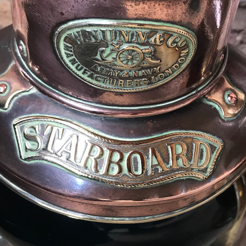 Pair of 19th Century Copper & Brass Ships Lanterns - Detail of Starboard Plaque - 3