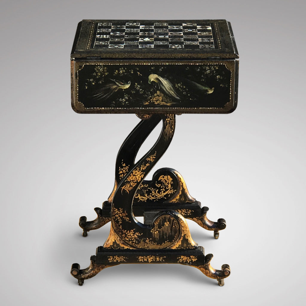 19th Century Japanned & Chinoiserie Painted Games Table
