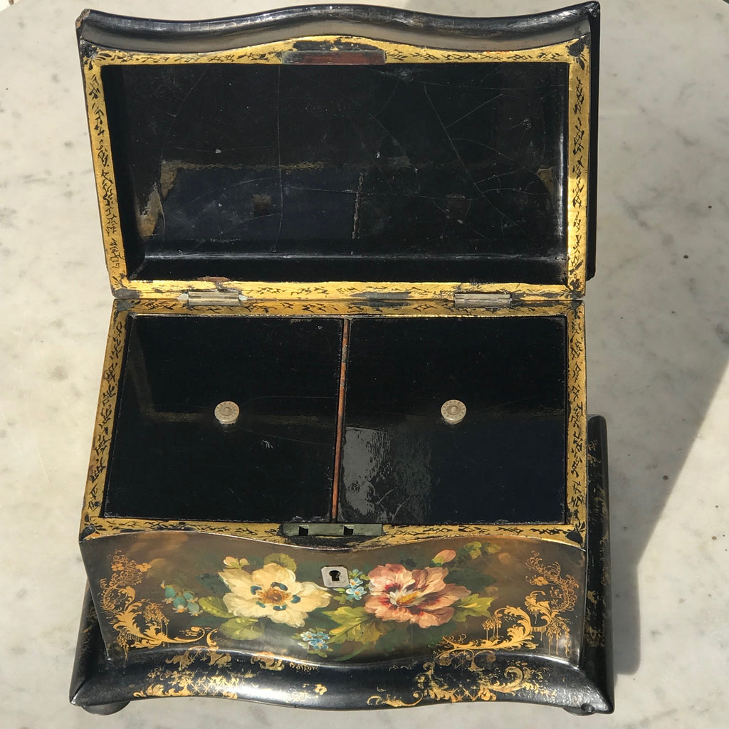 Victorian Serpentine Papier Mache Tea Caddy - Detail View - 5