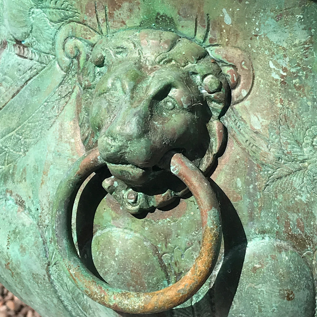19th Century Verdigris Copper Jardiniere with Lion Mask Handles - Detail View - 3