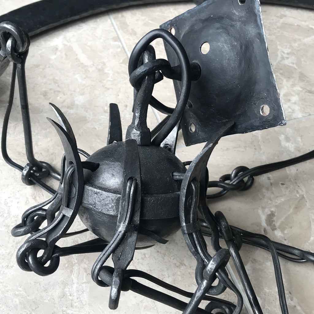 Wrought Iron Chandelier with Rams Head Detailing - Detail View - 7