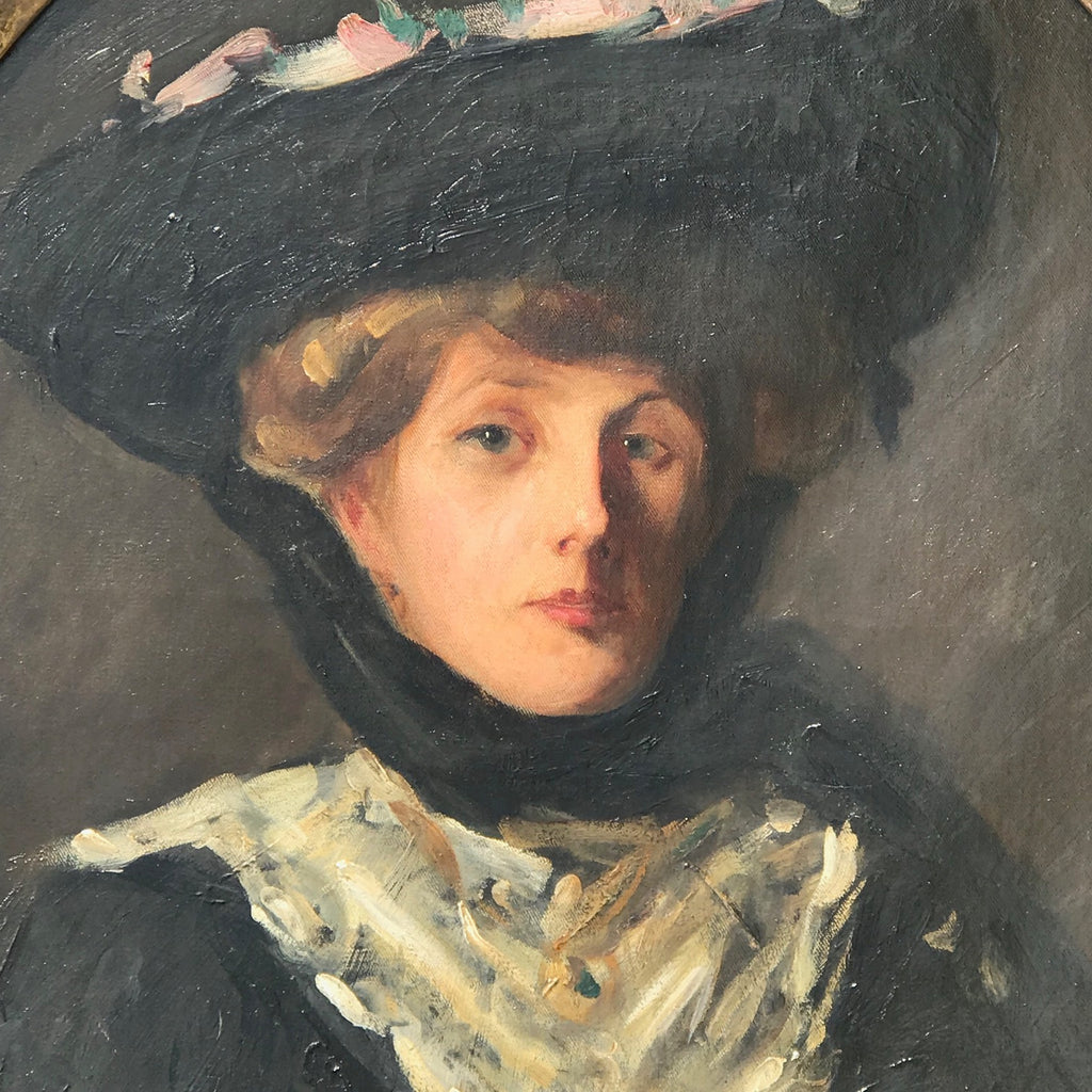 Oil Portrait of a Lady in a Ribboned Hat, Circle of Sir John Lavery RA - Detailed View - 4