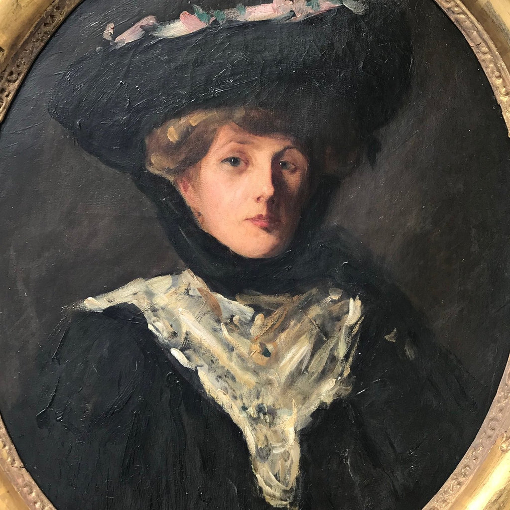 Oil Portrait of a Lady in a Ribboned Hat, Circle of Sir John Lavery RA - Detail View