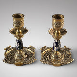 Pair of Aesthetic Movement Brass & Ceramic Candlesticks - Main View - 2