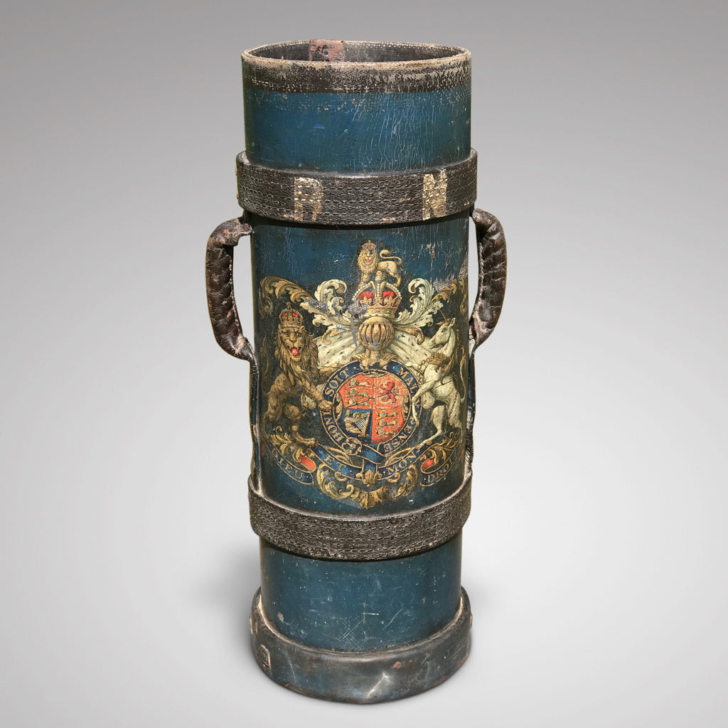 19th Century Blue Leather Stick Stand with Coat of Arms - Main View -1