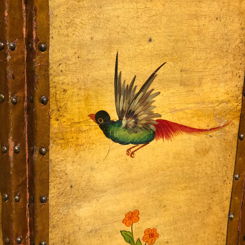 19th Century Painted Leather Screen - Detail View - 9